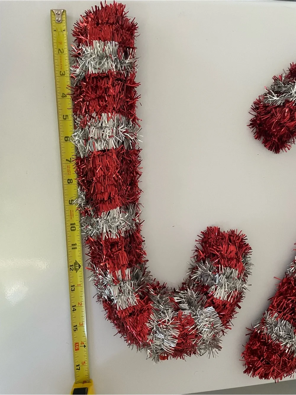 New 2 Tinsel Candy Cane Hanging Decoration 17” x 7.5 x 2” Red/Silver